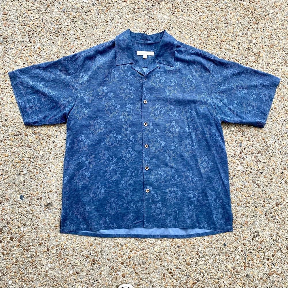 Men's Joseph & Feiss Silk Blue Floral Tropical Shirt Size XL